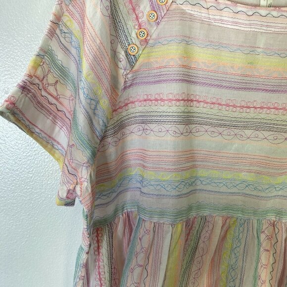 Anthropologie White Neon Embroidered Rainbow Letty Babydoll Blouse NWOT Medium - Picture 4 of 5